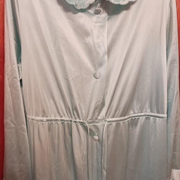 Exquisite Luxury Vintage Nylon Antron Robe Full Length Mint Green Lace 60's ERA - Picture 6 of 8
